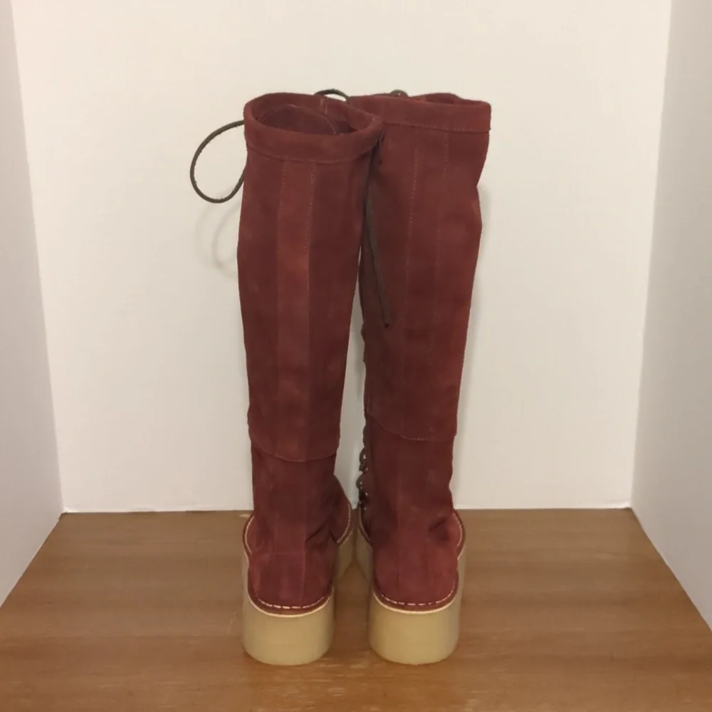 Free People Tall Lace-Up Platform Boots in Rust